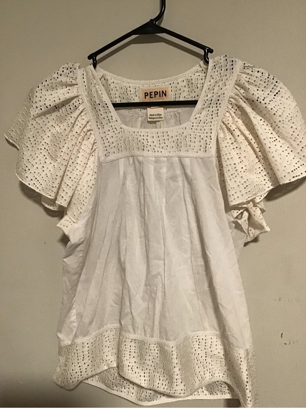 Pepin White Eyelet Square-Neck Puff Sleeve Top